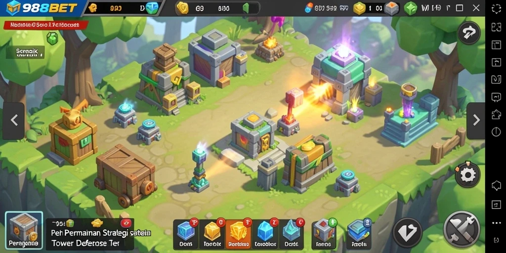 Screenshot menunjukkan aksi mendebarkan dalam gameplay Tower Defense 988BET.