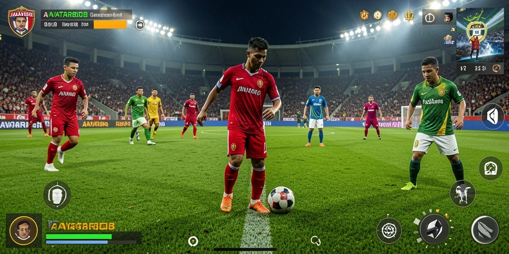 Tangkapan layar AVATAR808 menampilkan aksi intens di lapangan sepak bola.