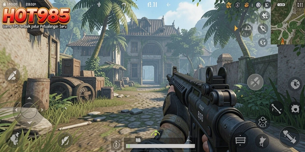 Tampilan screenshot menampilkan aksi seru dalam gameplay TPS.