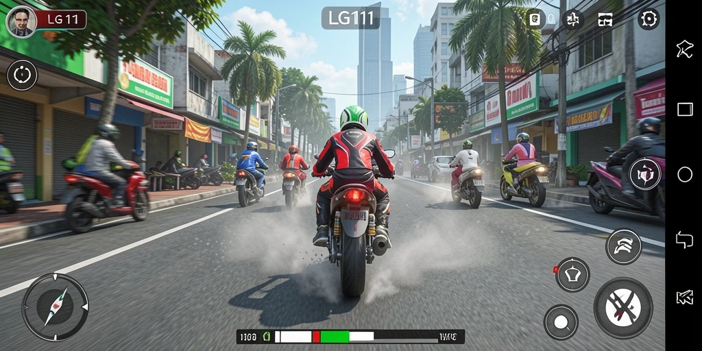Gambar menarik dari gameplay balapan motor di jalanan.