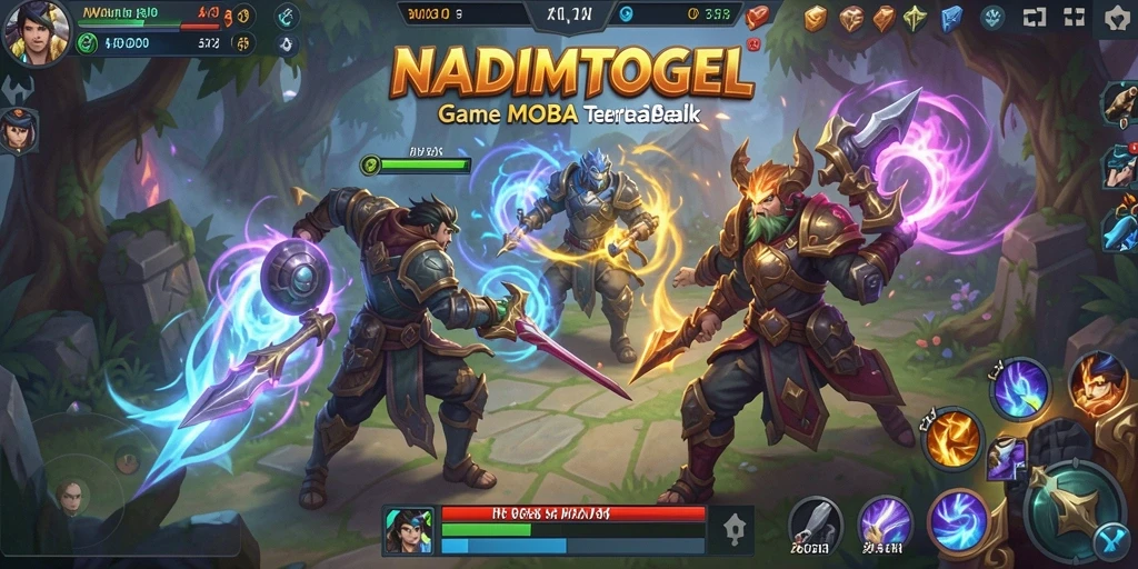 Tampilan gameplay <strong>NADIMTOGEL</strong> dengan pertarungan seru antara pahlawan.