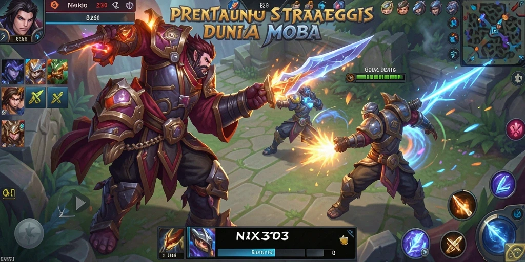 Screenshot gameplay NX303 menunjukkan pertarungan strategis di arena MOBA.