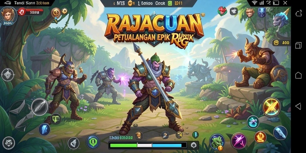 Tampilan utama gameplay RAJACUAN dengan aksi seru dan karakter yang menarik.