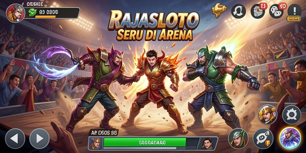 Tampilan gameplay RAJASLOTO yang mendebarkan di arena pertarungan.