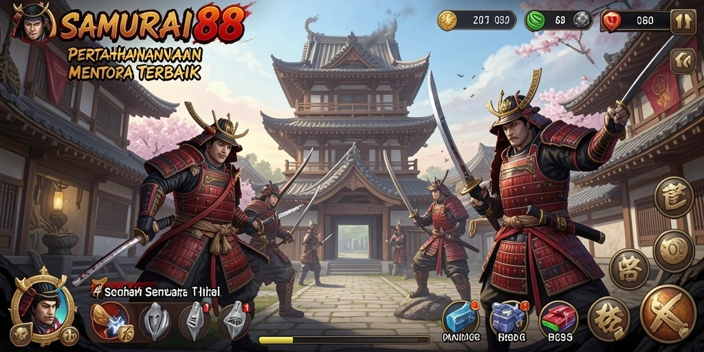 Tampilan screenshot dari gameplay menara Tower Defense yang menantang.