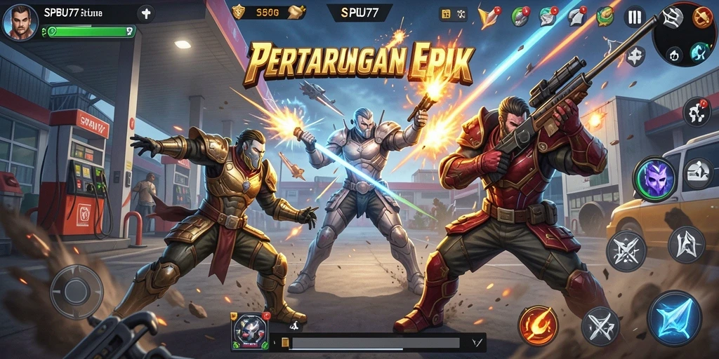 Screenshot SPBU77 menampilkan pertarungan seru dengan grafis yang memukau.